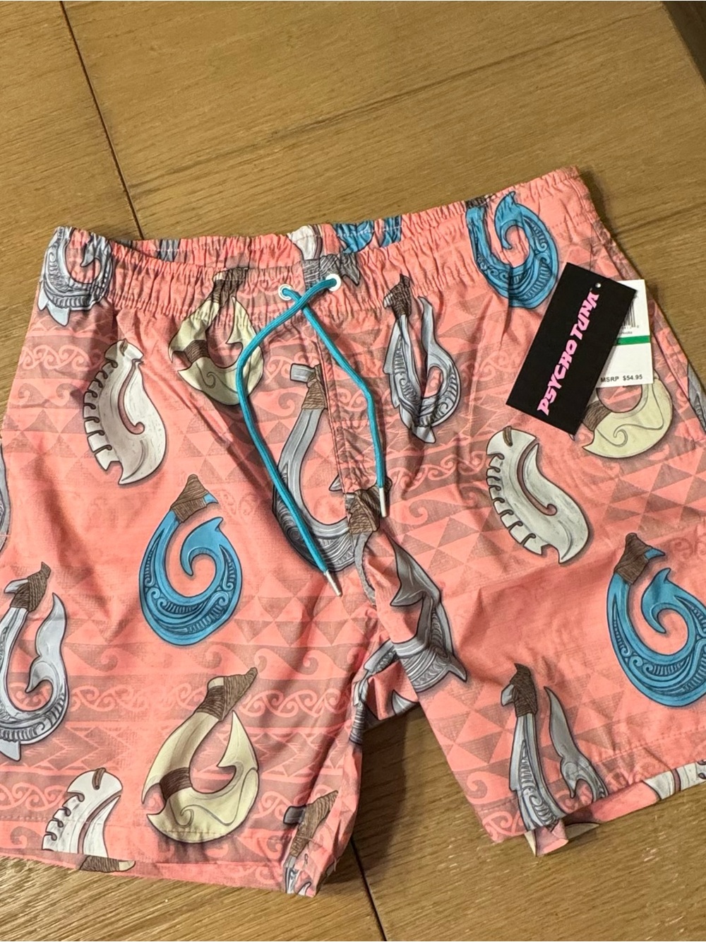 NWT Psycho Tuna Pink Coral Hawaiian Hooks Swim Shorts